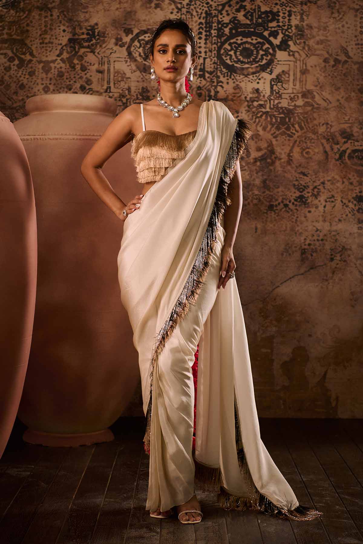 Buy Rose Gold Tissue Saree & Blouse by Masumi Mewawalla for women online at ScrollnShops